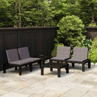  4 Piece Garden Lounge Set with Cushions Plastic Grey