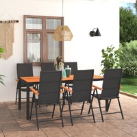  7 Piece Garden Dining Set Black and Brown