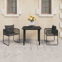  3 Piece Garden Dining Set PVC Rattan Black