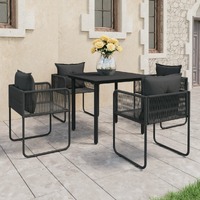  5 Piece Garden Dining Set PVC Rattan Black