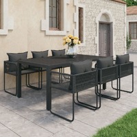 7 Piece Garden Dining Set PVC Rattan Black