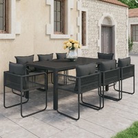  9 Piece Garden Dining Set PVC Rattan Black