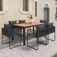  7 Piece Garden Dining Set PVC Rattan Black and Brown
