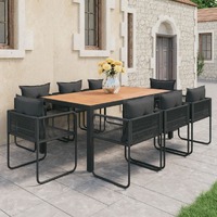  9 Piece Garden Dining Set PVC Rattan Black and Brown