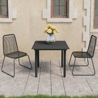  3 Piece Garden Dining Set PVC Rattan Black
