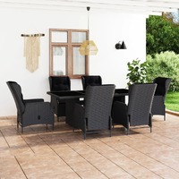  7 Piece Outdoor Dining Set with Cushions Poly Rattan Dark Grey