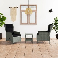  3 Piece Garden Lounge Set with Cushions Poly Rattan Light Grey