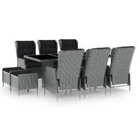 9 Piece Outdoor Dining Set with Cushions Poly Rattan Light Grey