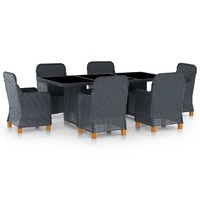  7 Piece Outdoor Dining Set with Cushions Poly Rattan Dark Grey