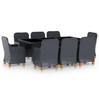  9 Piece Outdoor Dining Set with Cushions Poly Rattan Dark Grey