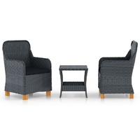  3 Piece Garden Lounge Set with Cushions Poly Rattan Dark Grey