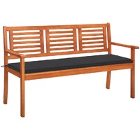  3-Seater Garden Bench with Cushion 150 cm Solid Eucalyptus Wood