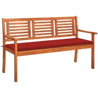  3-Seater Garden Bench with Cushion 150 cm Solid Eucalyptus Wood