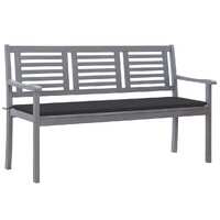  3-Seater Garden Bench with Cushion 150 cm Grey Eucalyptus Wood