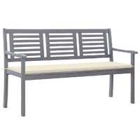  3-Seater Garden Bench with Cushion 150 cm Grey Eucalyptus Wood