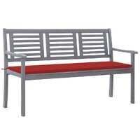  3-Seater Garden Bench with Cushion 150 cm Grey Eucalyptus Wood