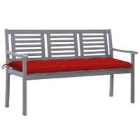  3-Seater Garden Bench with Cushion 150 cm Grey Eucalyptus Wood