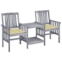  Garden Chairs with Tea Table and Cushions Solid Acacia Wood
