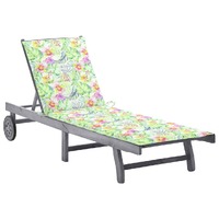  Garden Sun Lounger with Cushion Grey Solid Acacia Wood