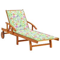  Garden Sun Lounger with Cushion Solid Acacia Wood
