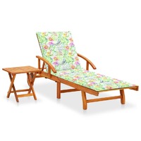  Garden Sun Lounger with Table and Cushion Solid Acacia Wood
