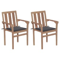  Garden Chairs 2 pcs with Anthracite Cushions Solid Teak Wood