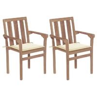  Garden Chairs 2 pcs with Cream Cushions Solid Teak Wood
