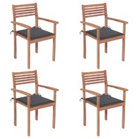  Garden Chairs 4 pcs with Anthracite Cushions Solid Teak Wood
