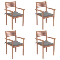  Garden Chairs 4 pcs with Grey Cushions Solid Teak Wood