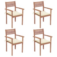  Garden Chairs 4 pcs with Cream Cushions Solid Teak Wood