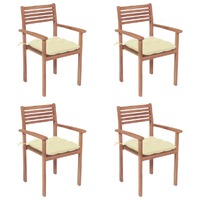  Garden Chairs 4 pcs with Cream White Cushions Solid Teak Wood