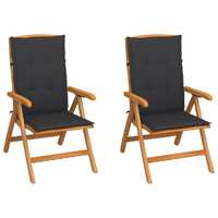  Garden Chairs 2 pcs with Anthracite Cushions Solid Teak Wood