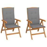  Garden Chairs 2 pcs with Grey Cushions Solid Teak Wood