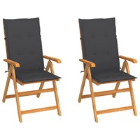  Garden Chairs 2 pcs with Anthracite Cushions Solid Teak Wood