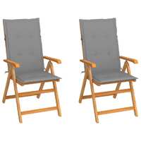  Garden Chairs 2 pcs with Grey Cushions Solid Teak Wood