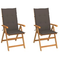 Garden Chairs 2 pcs with Taupe Cushions Solid Teak Wood