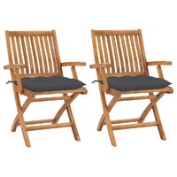  Garden Chairs 2 pcs with Anthracite Cushions Solid Teak Wood