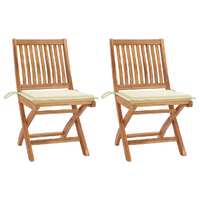  Garden Chairs 2 pcs with Cream Cushions Solid Teak Wood