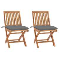  Garden Chairs 2 pcs with Grey Cushions Solid Teak Wood