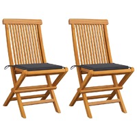  Garden Chairs with Anthracite Cushions 2 pcs Solid Teak Wood