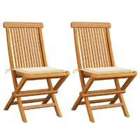  Garden Chairs with Cream Cushions 2 pcs Solid Teak Wood