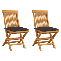  Garden Chairs with Anthracite Cushions 2 pcs Solid Teak Wood