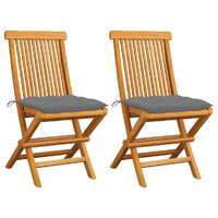  Garden Chairs with Grey Cushions 2 pcs Solid Teak Wood