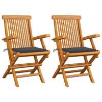  Garden Chairs with Anthracite Cushions 2 pcs Solid Teak Wood