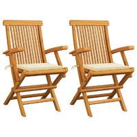  Garden Chairs with Cream Cushions 2 pcs Solid Teak Wood