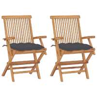  Garden Chairs with Anthracite Cushions 2 pcs Solid Teak Wood