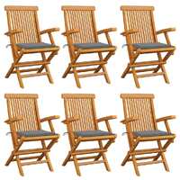  Garden Chairs with Grey Cushions 6 pcs Solid Teak Wood