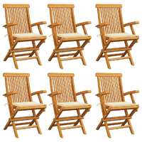  Garden Chairs with Cream Cushions 6 pcs Solid Teak Wood