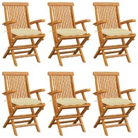  Garden Chairs with Cream White Cushions 6 pcs Solid Teak Wood