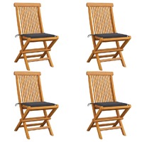 Garden Chairs with Anthracite Cushions 4 pcs Solid Teak Wood